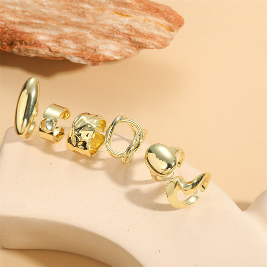 Metal Texture Cold Wind Oval Ring For Women